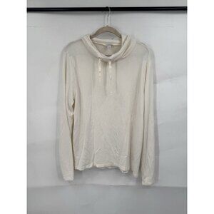 J. Crew Funnel Neck Pullover Women L Ivory Long Sleeve Lightweight Minimalist